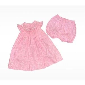 Petit Ami Baby 3 months smocked bishop dress set Pink Floral Dress Diaper Cover
